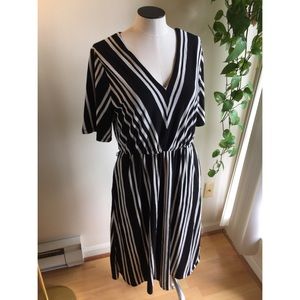 Black and white striped midi dress, size S